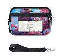 WowPrint Flower Tree Eagles Mini Zip Card Case for Women Men with ID Window Wallet Portable Lightweight Small Purses Zipper Coin Card Organizer Bag