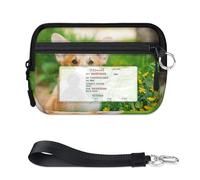 WowPrint Flower Welsh Corgi Mini Zip Card Case for Women Men with ID Window Flower Welsh Corgi Wallet Portable Lightweight Small Purses Zipper Coin Card Organizer Bag