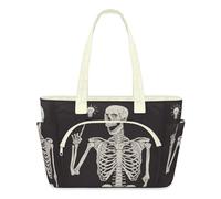 WowPrint Funny Human Skeleton Tote Bag for Women Skeleton Handbag Lightweight Quilted Puffer Tote Bags Large Zip Briefcase Shoulder Bag for Travel Work Gym