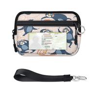 WowPrint Funny Music Sloth Mini Zip Card Case for Women Men with ID Window Sloth Wallet Portable Lightweight Small Purses Zipper Coin Card Organizer Bag