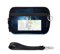 WowPrint Galaxy and Sun Earth Mini Zip Card Case for Women Men with ID Window Earth Print Wallet Portable Lightweight Small Purses Zipper Coin Card Organizer Bag