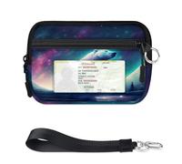 WowPrint Galaxy Aurora Polar Bear Mini Zip Card Case for Women Men with ID Window Wallet Portable Lightweight Small Purses Zipper Coin Card Organizer Bag