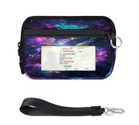 WowPrint Galaxy Colorful Butterfly Mini Zip Card Case for Women Men with ID Window Wallet Portable Lightweight Small Purses Zipper Coin Card Organizer Bag
