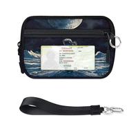 WowPrint Galaxy Planet Astronauts Mini Zip Card Case for Women Men with ID Window Wallet Portable Lightweight Small Purses Zipper Coin Card Organizer Bag