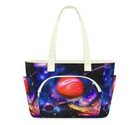 WowPrint Galaxy Space Planet Tote Bag for Women Galaxy Handbag Lightweight Quilted Puffer Tote Bags Large Zip Briefcase Shoulder Bag for Travel Work Gym
