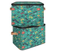 WowPrint Gamepad Design Game Large Storage Basket with Zipper Lid Foldable Storage Boxes Bin Home Organizer for Clothes Bedroom Living Room 2 Pcs