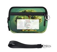 WowPrint Geometric Tree Mini Zip Card Case for Women Men with ID Window Wallet Portable Lightweight Small Purses Zipper Coin Card Organizer Bag