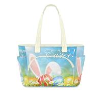 WowPrint Happy Easter Eggs Rabbit Tote Bag for Women Cute Easter Handbag Lightweight Quilted Puffer Tote Bags Large Zip Briefcase Shoulder Bag for Travel Work Gym