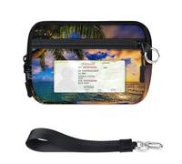 WowPrint Hawaii Sunrise Palm Tree Mini Zip Card Case for Women Men with ID Window Ocean Palm Wallet Portable Lightweight Small Purses Zipper Coin Card Organizer Bag