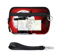 WowPrint Japan Samurai Bloody Sunset Mini Zip Card Case for Women Men with ID Window Samurai Wallet Portable Lightweight Small Purses Zipper Coin Card Organizer Bag
