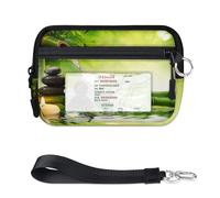 WowPrint Japan Zen Stone Bamboo Mini Zip Card Case for Women Men with ID Window Japan Wallet Portable Lightweight Small Purses Zipper Coin Card Organizer Bag