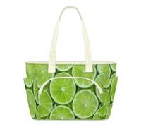 WowPrint Lemon Lime Slices Tote Bag for Women Green Lemon Handbag Lightweight Quilted Puffer Tote Bags Large Zip Briefcase Shoulder Bag for Travel Work Gym