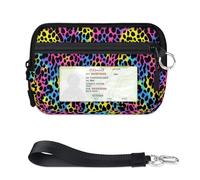 WowPrint Leopard Colorful Print Mini Zip Card Case for Women Men with ID Window Wallet Portable Lightweight Small Purses Zipper Coin Card Organizer Bag