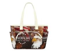 WowPrint Memorial Day Flag Tote Bag for Women Flag American Handbag Lightweight Quilted Puffer Tote Bags Large Zip Briefcase Shoulder Bag for Travel Work Gym