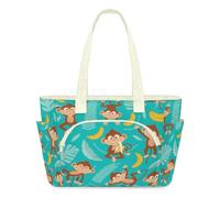 WowPrint Monkey Banana Tote Bag for Women Monkey Funny Handbag Lightweight Quilted Puffer Tote Bags Large Zip Briefcase Shoulder Bag for Travel Work Gym