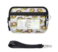 WowPrint Monkeys Banana Mini Zip Card Case for Women Men with ID Window Wallet Portable Lightweight Small Purses Zipper Coin Card Organizer Bag