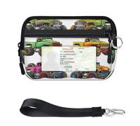 WowPrint Monster Trucks Car Mini Zip Card Case for Women Men with ID Window Wallet Portable Lightweight Small Purses Zipper Coin Card Organizer Bag