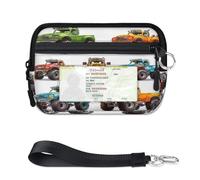 WowPrint Monster Trucks Cartoon Mini Zip Card Case for Women Men with ID Window Wallet Portable Lightweight Small Purses Zipper Coin Card Organizer Bag