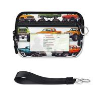 WowPrint Monster Trucks Print Mini Zip Card Case for Women Men with ID Window Wallet Portable Lightweight Small Purses Zipper Coin Card Organizer Bag