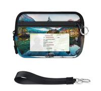 WowPrint Morning Alps On The Lake Landscape Mini Zip Card Case for Women Men with ID Window Landscape Wallet Portable Lightweight Small Purses Zipper Coin Card Organizer Bag