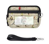 WowPrint Music Note Bird Mini Zip Card Case for Women Men with ID Window Wallet Portable Lightweight Small Purses Zipper Coin Card Organizer Bag