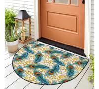 WowPrint Peacock Feather Gold Chain Doormat Entrance Mat Rug Peacock Area Rugs Indoor Outdoor Washable Absorbent Non-Slip Floor Mat Carpet 91.4 x 61 cm