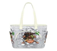 WowPrint Peeping Monkey Tote Bag for Women Funny Monkey Handbag Lightweight Quilted Puffer Tote Bags Large Zip Briefcase Shoulder Bag for Travel Work Gym