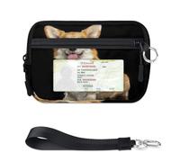 WowPrint Pembroke Dog Welsh Corgi Mini Zip Card Case for Women Men with ID Window Dog Wallet Portable Lightweight Small Purses Zipper Coin Card Organizer Bag