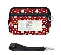WowPrint Penguin Polka Dots Mini Zip Card Case for Women Men with ID Window Penguin Christmas Wallet Portable Lightweight Small Purses Zipper Coin Card Organizer Bag