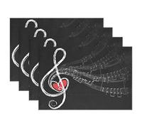 WowPrint Placemats Sets of 4 Music Notes Heart Pattern Heatproof Easy Clean Personalised Table Mats for kitchen Dining Decor