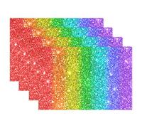 WowPrint Placemats Sets of 4 Rainbow Glitter Pattern Heatproof Easy Clean Personalised Table Mats for kitchen Dining Decor