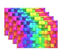 WowPrint Placemats Sets of 6, Rainbow Geometric Heatproof Easy Clean Place Table Mats for kitchen Dining Decor