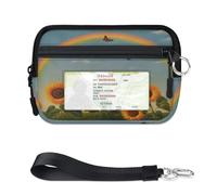 WowPrint Rainbow Sunflower Butterfly Summer Mini Zip Card Case for Women Men with ID Window Wallet Portable Lightweight Small Purses Zipper Coin Card Organizer Bag