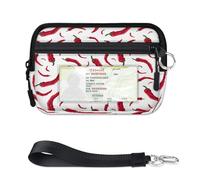 WowPrint Red Chilli Pepper Mini Zip Card Case for Women Men with ID Window Pepper Wallet Portable Lightweight Small Purses Zipper Coin Card Organizer Bag