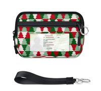 WowPrint Red Green Trees Mini Zip Card Case for Women Men with ID Window Christmas Tree Wallet Portable Lightweight Small Purses Zipper Coin Card Organizer Bag
