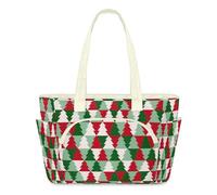 WowPrint Red Green Trees Tote Bag for Women Christmas Tree Handbag Lightweight Quilted Puffer Tote Bags Large Zip Briefcase Shoulder Bag for Travel Work Gym