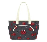 WowPrint Red Ladybug Tote Bag for Women Ladybug Handbag Lightweight Quilted Puffer Tote Bags Large Zip Briefcase Shoulder Bag for Travel Work Gym