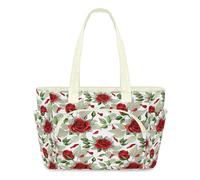 WowPrint Red Rose Bouquets Tote Bag for Women Rose Leaves Handbag Lightweight Quilted Puffer Tote Bags Large Zip Briefcase Shoulder Bag for Travel Work Gym