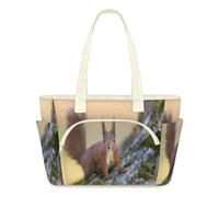WowPrint Red Squirrel Tote Bag for Women Cute Squirrel Handbag Lightweight Quilted Puffer Tote Bags Large Zip Briefcase Shoulder Bag for Travel Work Gym