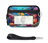 WowPrint Sea World Pattern Mini Zip Card Case for Women Men with ID Window Wallet Portable Lightweight Small Purses Zipper Coin Card Organizer Bag