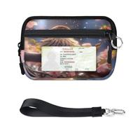 WowPrint Spring Bird Cherry Blossom Mini Zip Card Case for Women Men with ID Window Wallet Portable Lightweight Small Purses Zipper Coin Card Organizer Bag
