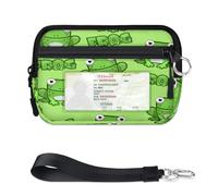 WowPrint Square Cartoon Frog Mini Zip Card Case for Women Men with ID Window Cute Frog Wallet Portable Lightweight Small Purses Zipper Coin Card Organizer Bag