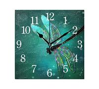 WowPrint Square Wall Clock, Animal Dragonfly Art Acrylic Non Ticking Clocks Decorative Art Painting for Office Classroom Home Bedroom Living Room Bathroom Kitchen Decor