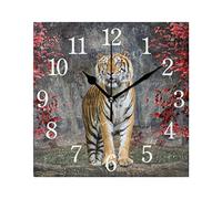 WowPrint Square Wall Clock, Animal Tiger Acrylic Non Ticking Clocks Decorative Art Painting for Office Classroom Home Bedroom Living Room Bathroom Kitchen Decor