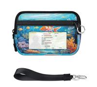 WowPrint Submarine World Sea Fish Coral Mini Zip Card Case for Women Men with ID Window Wallet Portable Lightweight Small Purses Zipper Coin Card Organizer Bag