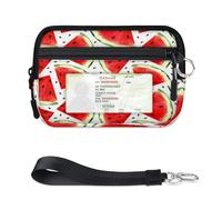 WowPrint Summer Watermelon Mini Zip Card Case for Women Men with ID Window Fruit Watermelon Wallet Portable Lightweight Small Purses Zipper Coin Card Organizer Bag