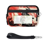 WowPrint Sunset Samurai Katana Mini Zip Card Case for Women Men with ID Window Japan Samurai Wallet Portable Lightweight Small Purses Zipper Coin Card Organizer Bag