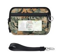 WowPrint Tiger Camo Mini Zip Card Case for Women Men with ID Window Wallet Portable Lightweight Small Purses Zipper Coin Card Organizer Bag