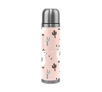 WowPrint Travel Mug, Cute Animal Llama Cactus Insulated Stainless Steel Water Bottle Leak Proof Double Wall Thermos Vacuum Flask Genuine Leather Wrapped 500ml