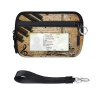 WowPrint Vintage Music Piano Eiffel Tower Mini Zip Card Case for Women Men with ID Window Wallet Portable Lightweight Small Purses Zipper Coin Card Organizer Bag